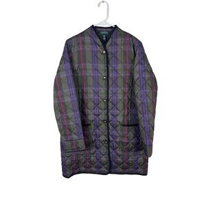 Women's Lauren Ralph Lauren Khaki Diamond Quilted Tartan Jacket SZ L
